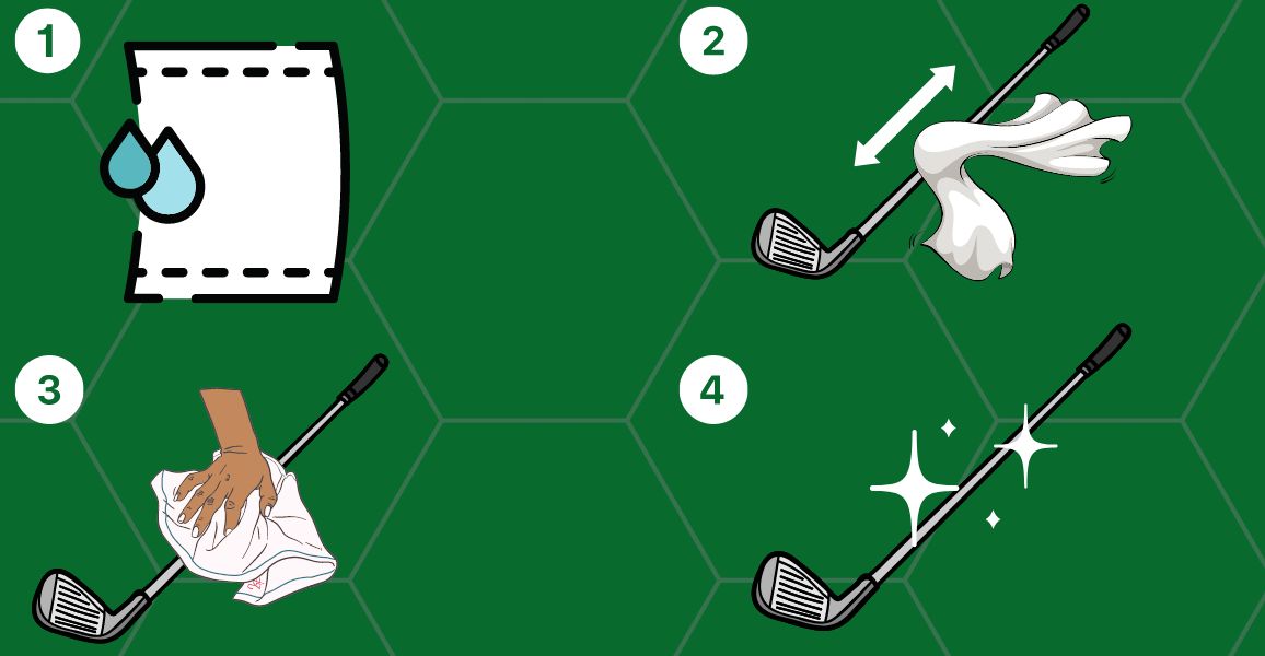 Infographic showing how to clean golf shafts